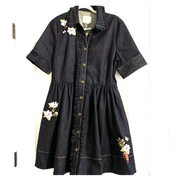 kate spade Dresses & Skirts - Kate Spade embroidered denim shirt dress size 8NWT